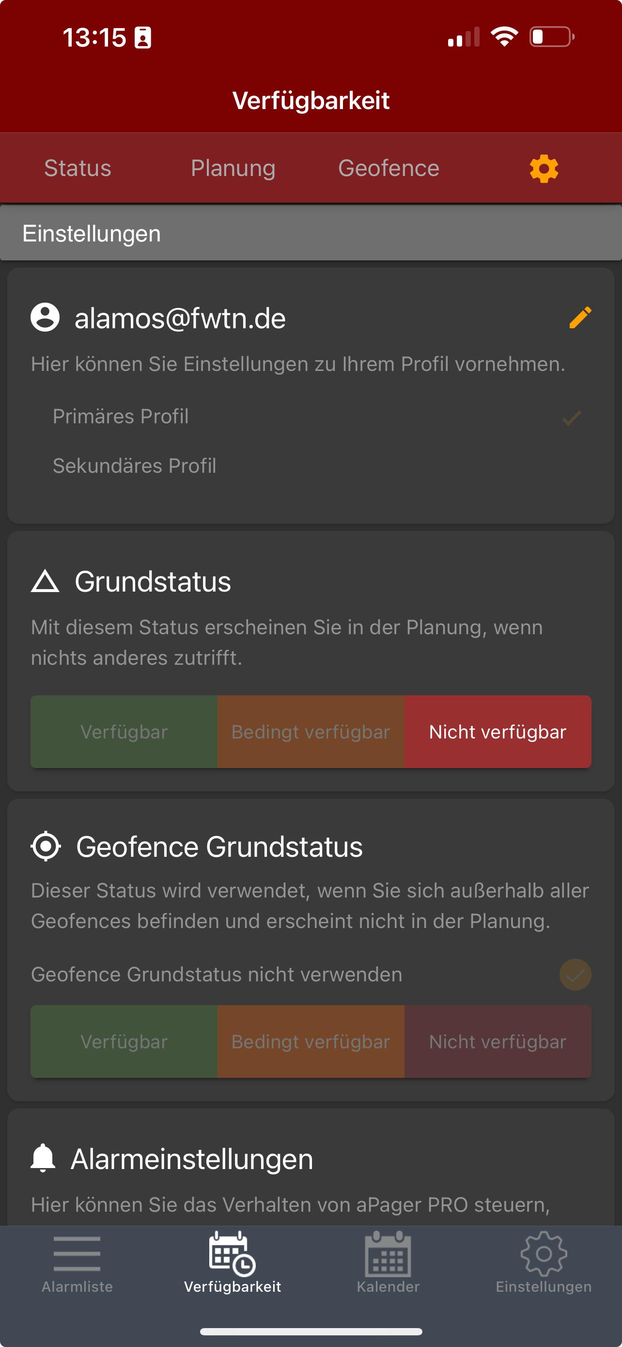 aPager Pro iOS Verfügbarkeit Profilname Grundstatus