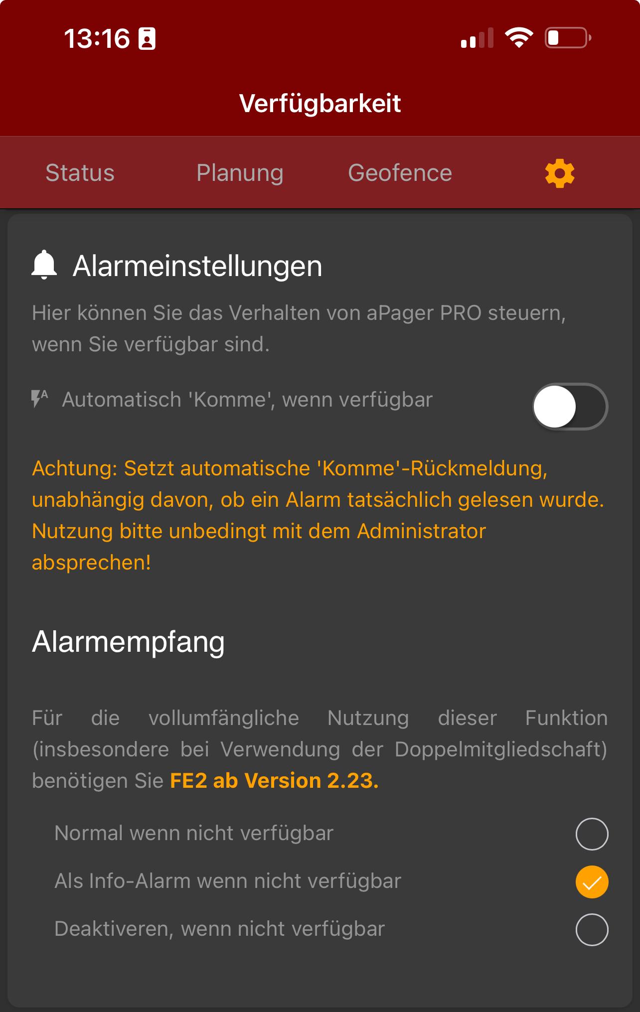 aPager Pro iOS Verfügbarkeit Alarmeinstellungen