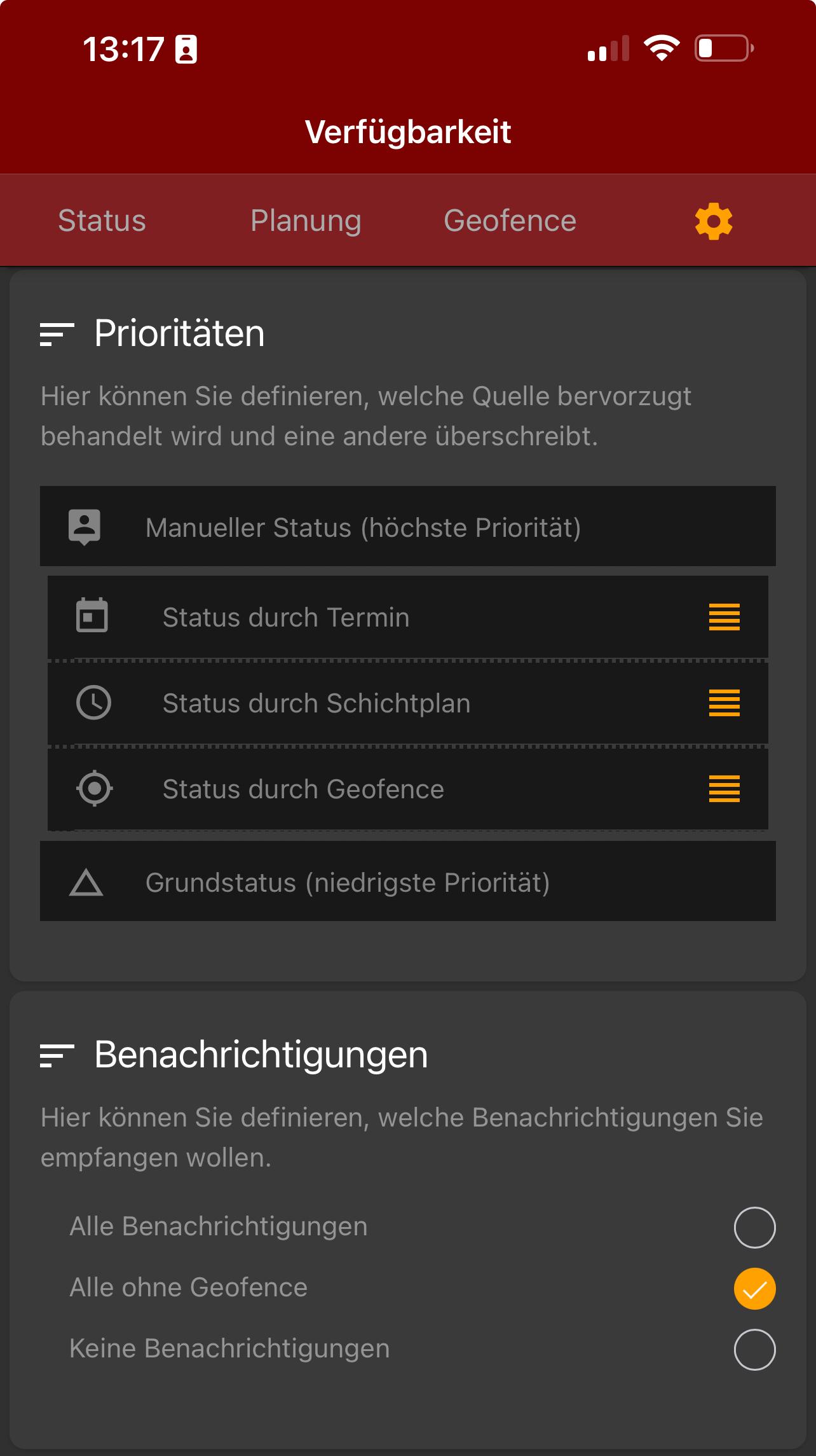 aPager Pro iOS Verfügbarkeit Einstellungen Rangfolge