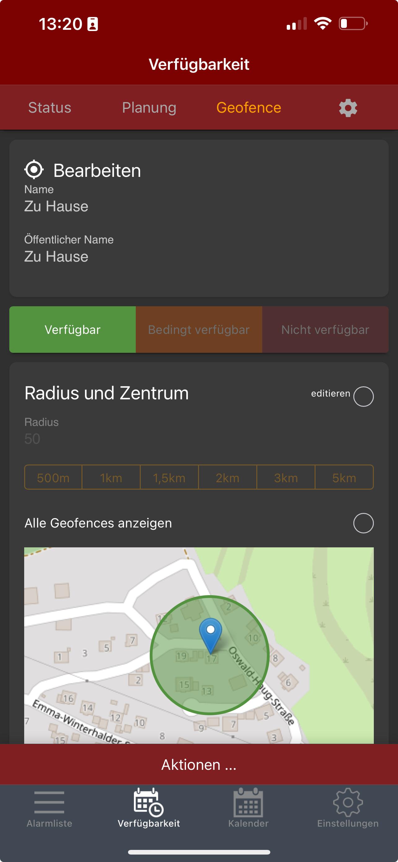 aPager Pro iOS Verfügbarkeit Geofence einrichten